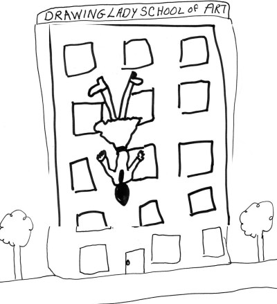 The Drawing lady jumps out the window
